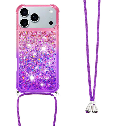 for Iphone 17 Pro Case Girls Women Cute Glitter Soft TPU Phone Case with Strap Lanyard Shockproof Protective Cover-B2