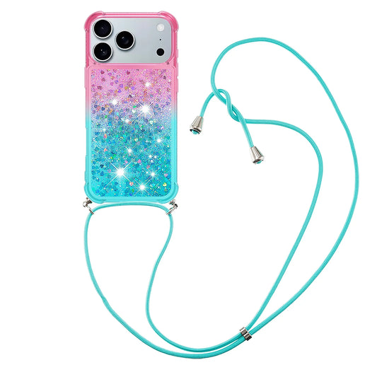 for Iphone 17 Pro Case Girls Women Cute Glitter Soft TPU Phone Case with Strap Lanyard Shockproof Protective Cover-B3