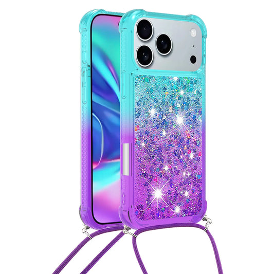 for Iphone 17 Pro Case Girls Women Cute Glitter Soft TPU Phone Case with Strap Lanyard Shockproof Protective Cover-B1