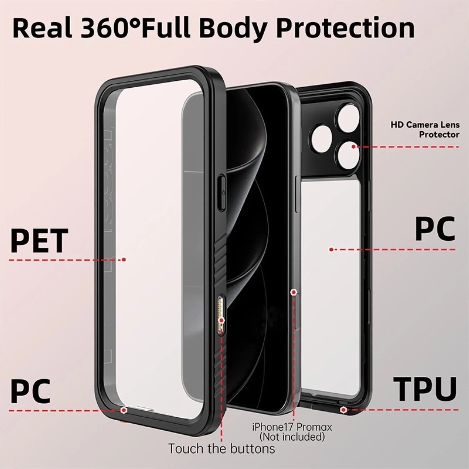 For Iphone 17/17 Air/17 Pro Waterproof Case, Diving & Shockproof Rugged Cover