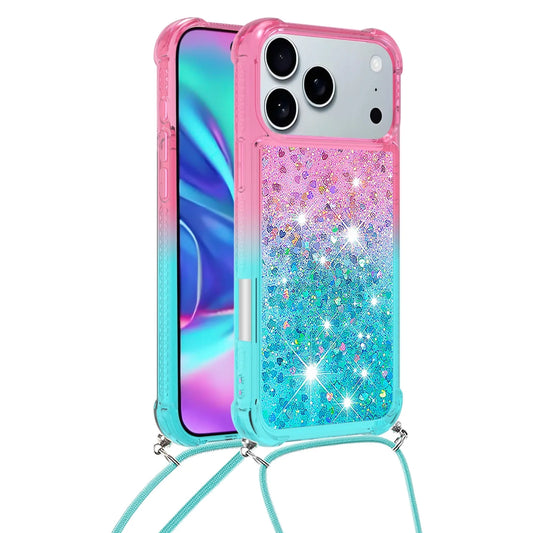 for Iphone 17 Pro Case Girls Women Cute Glitter Soft TPU Phone Case with Strap Lanyard Shockproof Protective Cover-B3