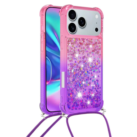 for Iphone 17 Pro Case Girls Women Cute Glitter Soft TPU Phone Case with Strap Lanyard Shockproof Protective Cover-B2