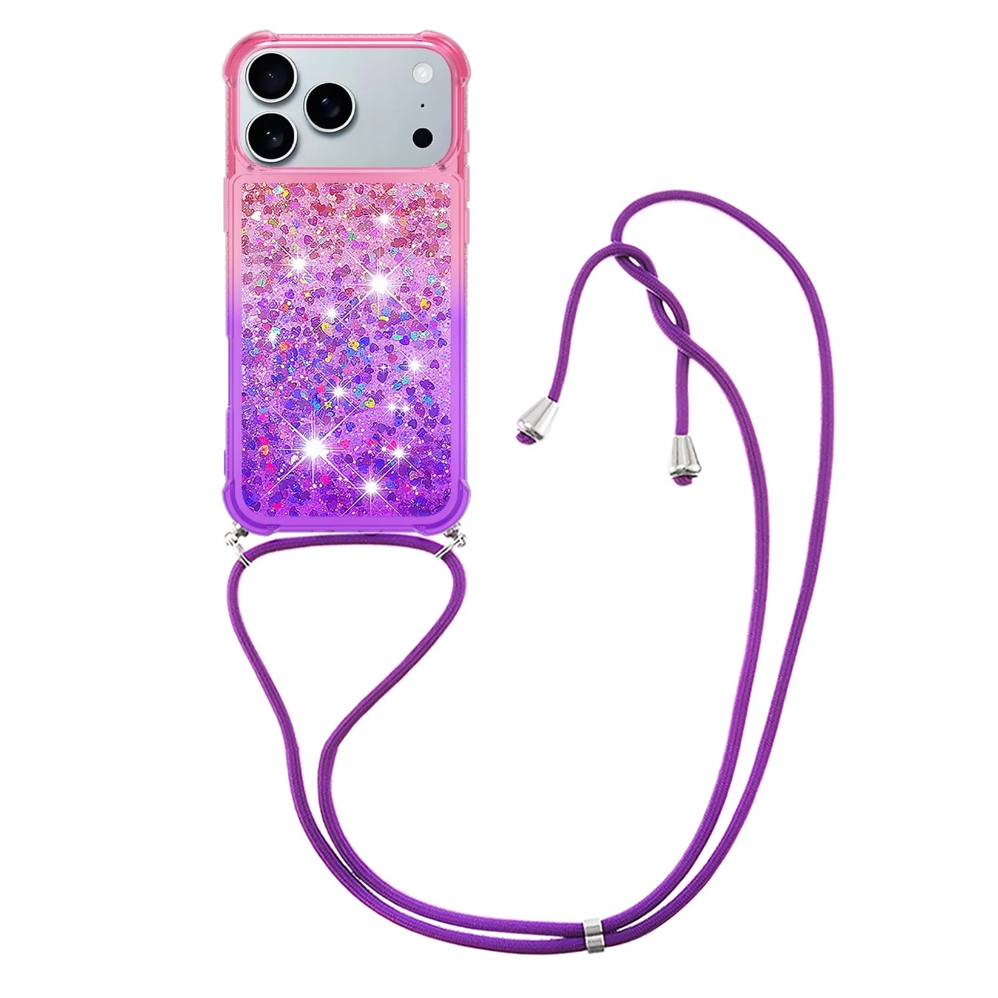 for Iphone 17 Pro Case Girls Women Cute Glitter Soft TPU Phone Case with Strap Lanyard Shockproof Protective Cover-B2
