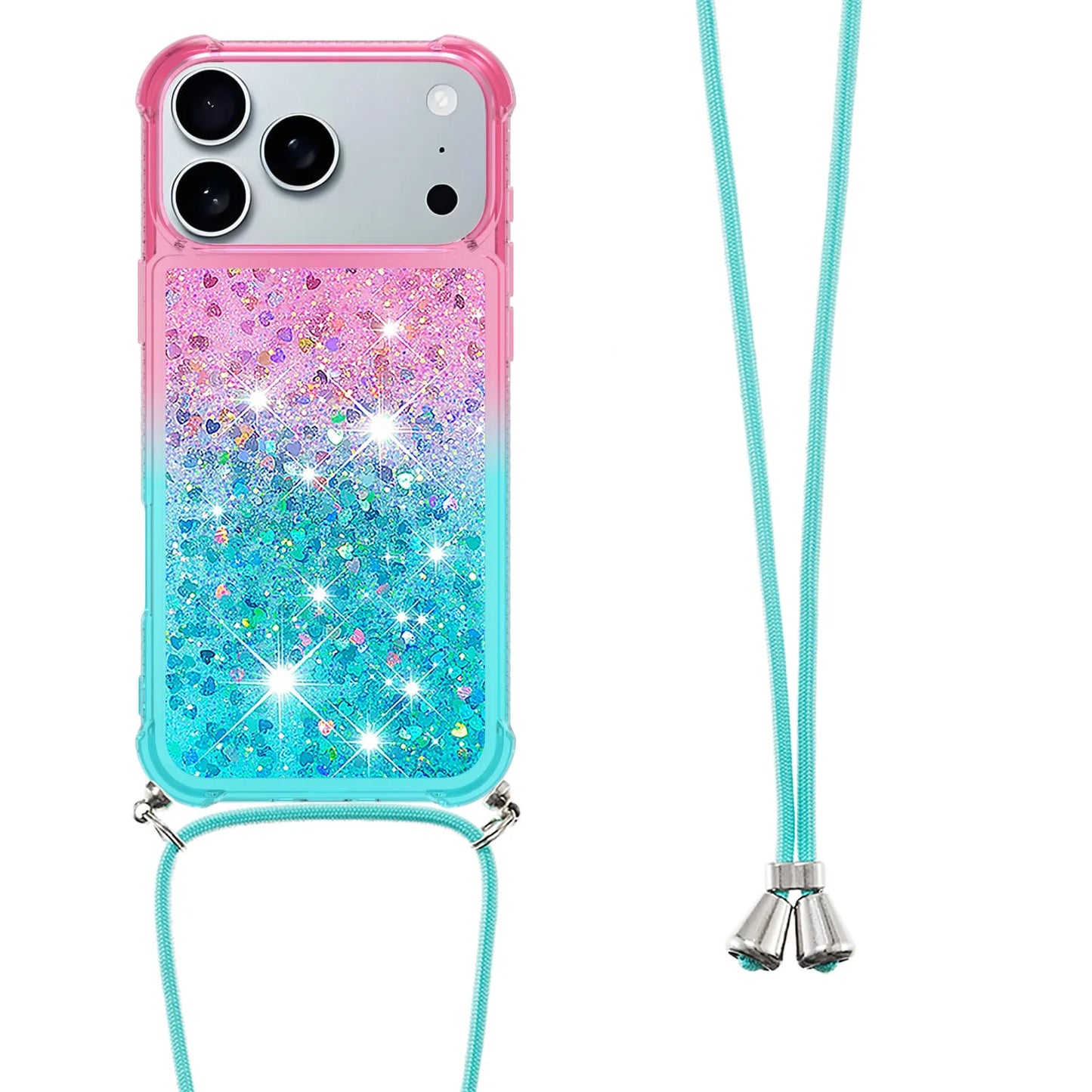 for Iphone 17 Pro Case Girls Women Cute Glitter Soft TPU Phone Case with Strap Lanyard Shockproof Protective Cover-B3